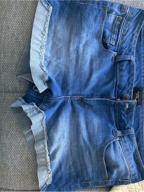 Celebrity Pink Blue Frayed Hem Denim Shorts